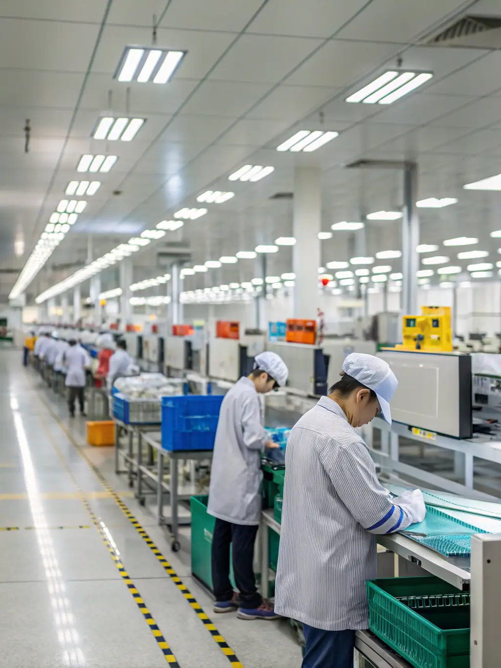 A growing production line with team members coordinating in a modern warehouse, representing Private Label University's scaling operations service.